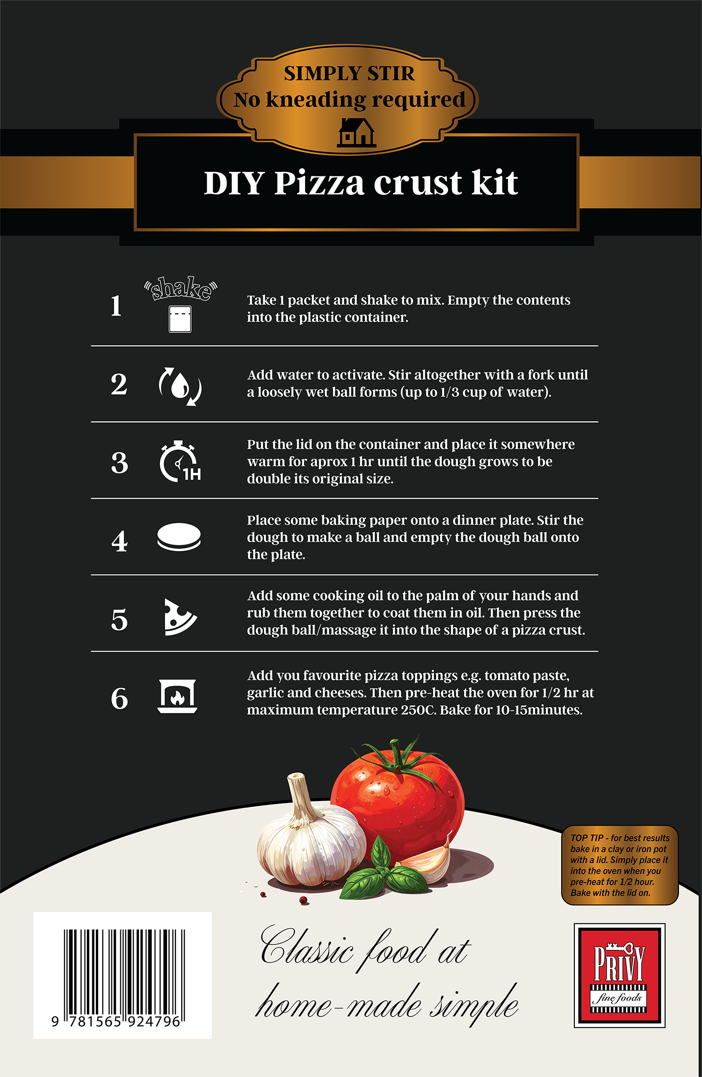 Shake 'n make pizza back packaging design by Melissa Sherley